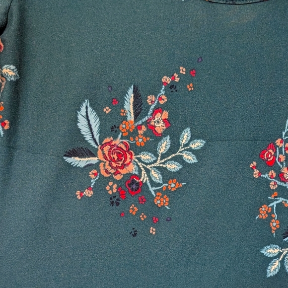 Teal blue & ๐ธ pink floral mini dress long sleeve strappy criss cross open back - Picture 12 of 13